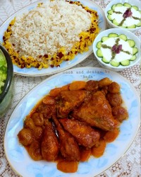 خورش مرغ و آلو مجلسی