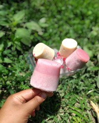بستنی یخی شیری توت فرنگی و هلو