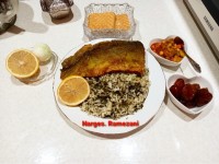 سبزی پلو با ماهی قزل
