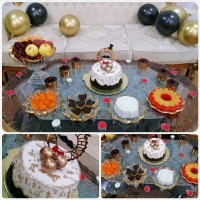 میز تولد عشقم کیک شکلاتی با فیلینگ موز و گردو