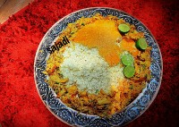 پلو و مرغ ریش ریش زعفرونی