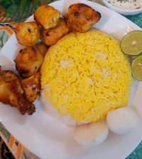 پلو زعفرانی و جوجه کباب خوشمزه من