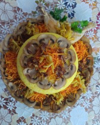 کته قالبی با مرغ و قارچ