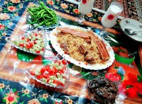 نخود پلو با گوشت وته دیگ بربری