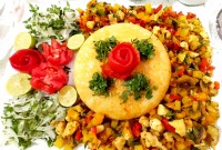 کته و مرغ و سبزیجات
