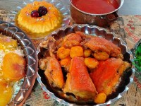 خورشت مرغ و آلو، دسر زعفرانی