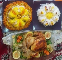 مرغ شکم پر و شیرین پلو