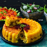 ته چین مرغ و بادمجان