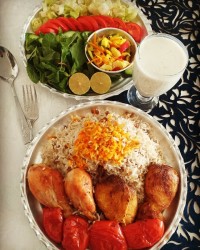 عدس پلو با مرغ و ماهی