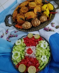 ماکارونی ته دیگ سیب زمینی کنجدی