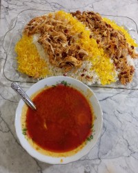 زرشک پلو با مرغ ریش ریش