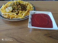 خوراک قارچ و گوشت با سس کچاپ خونگی