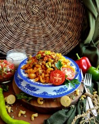 پاستا سبزیجات کبابی با مرغ