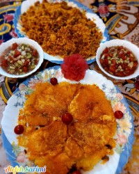 لوبیا پلو با ته دیگ سیب زمینی