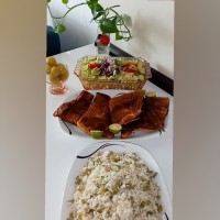 باقالی پلو با ماهی سرخ شده