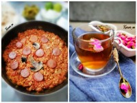 املت با سوسیس و دمنوش آرامبخش (مخلوط چندگیاه)