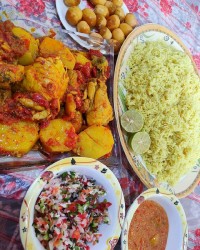 دمپخت مرغ ـ سالاد ـ ترشی لیمو ـ پلوسبزی