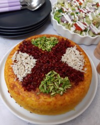 تهچین گوشت و بادمجان