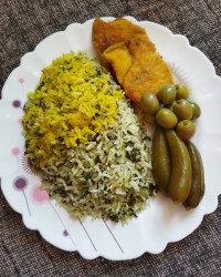 سبزی پلو با ماهی قزل آلا