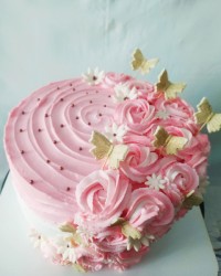 کیک سفید صورتی جذابم