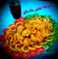 جوجه چینی با اسنک حلقه ای سیب زمینی