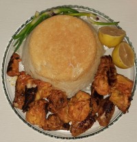 جوجه کباب زغالی بهمراه کته