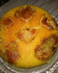 ته انداز مرغ با برنج نیم دانه محلی رز پز
