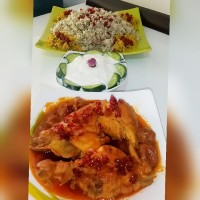 شوید پلو با لوبیا چشم بلبلی و مرغ