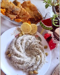 شوید پلو وماهی سوخاری