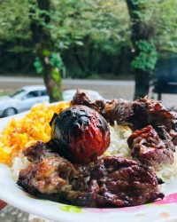 پلو کباب گوشت ذغالی جاتون سبز