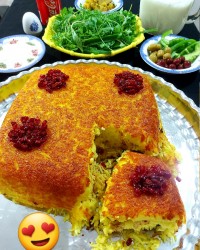 ته چین مرغ و بادمجان