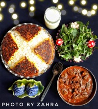 خورش بامیه با ته چین زعفرونی