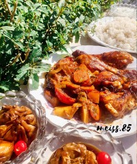 خوراک مرغ وسبزیجات تنوری