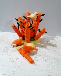 پرنده با هویج و سیب زمینی