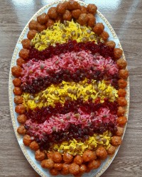 عدس پلو مخلوط زعفران پودرلبو باگوشت کله گنجشکی ، پرملاتُ بسی خوشمزه