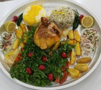 مرغ بریانی با شوید پلو و مخلفات